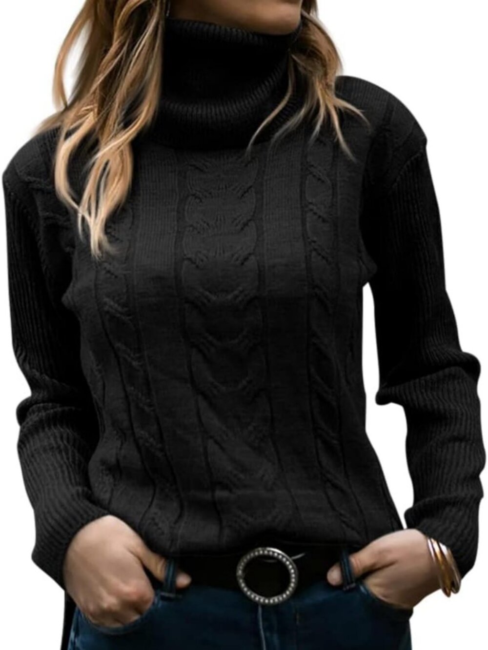 Langwyqu Womens' Turtleneck Long Sleeve Cable Knit Sweaters